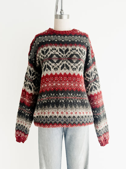 vintage fair isle wool knit sweater (L)