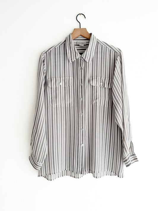 vintage grey stripe silk shirt (M/L)