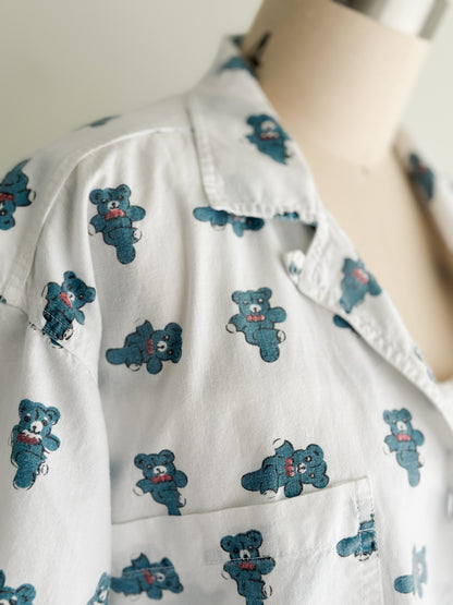vintage bear print cotton shirt (M)