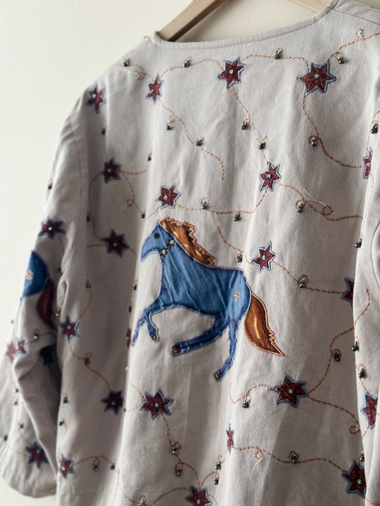 vintage cotton folk-art appliqué jacket (M/L)
