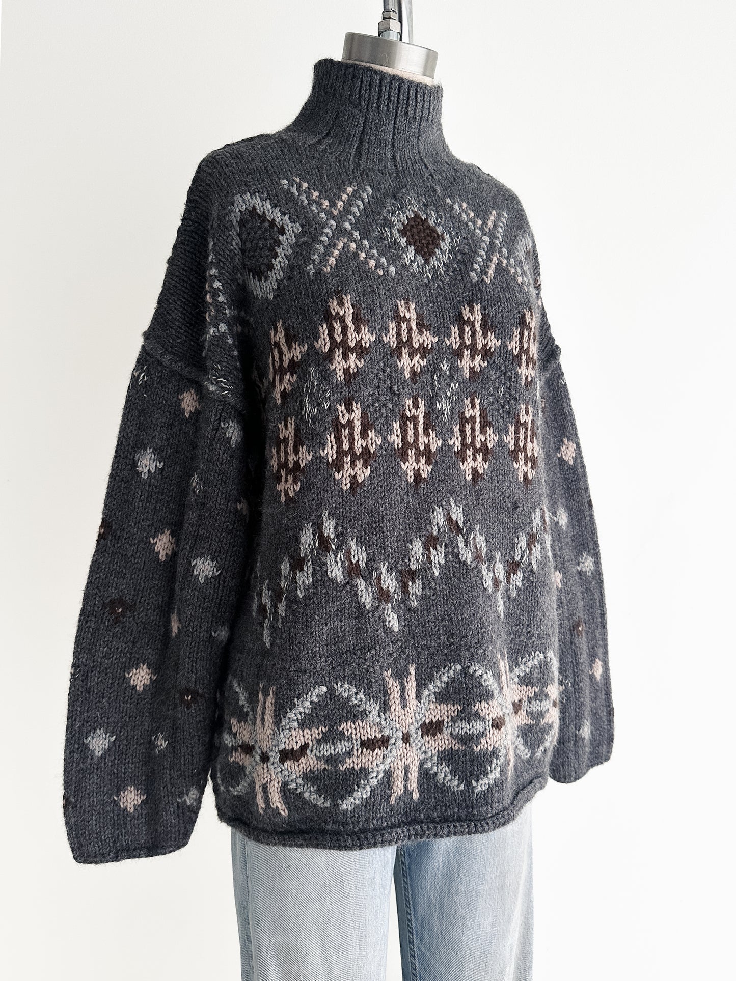 vintage hand knit wool sweater (M)