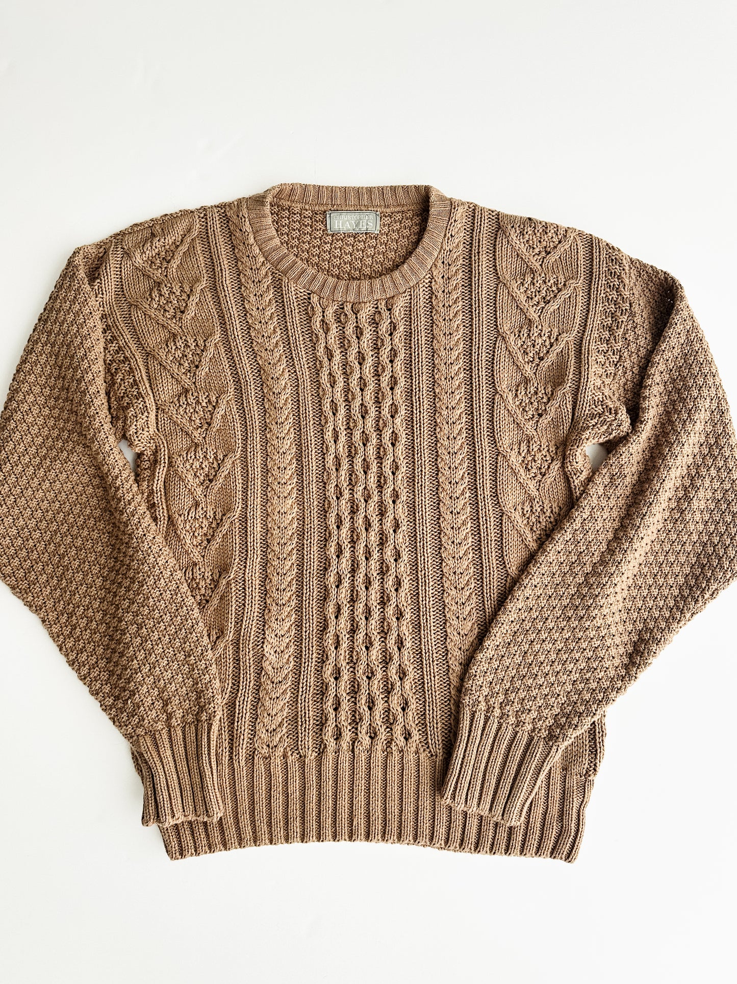 vintage camel cotton fisherman sweater (M)