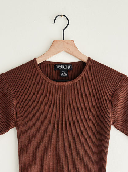 vintage chocolate silk knit ribbed top (S)