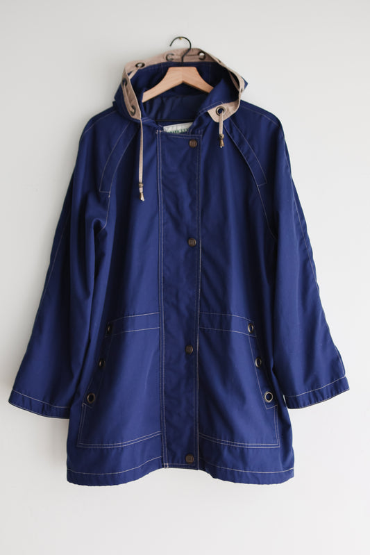 vintage navy canvas hooded jacket (M)