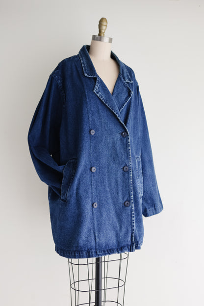 vintage denim trench coat (L)