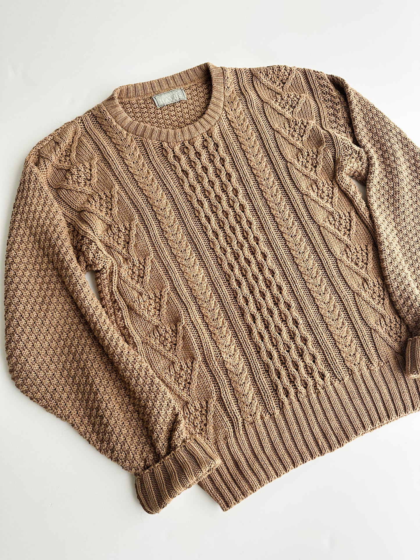 vintage camel cotton fisherman sweater (M)