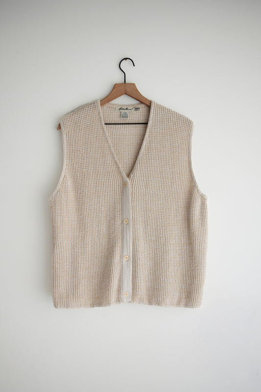 vintage sleeveless waffle knit sweater (L)