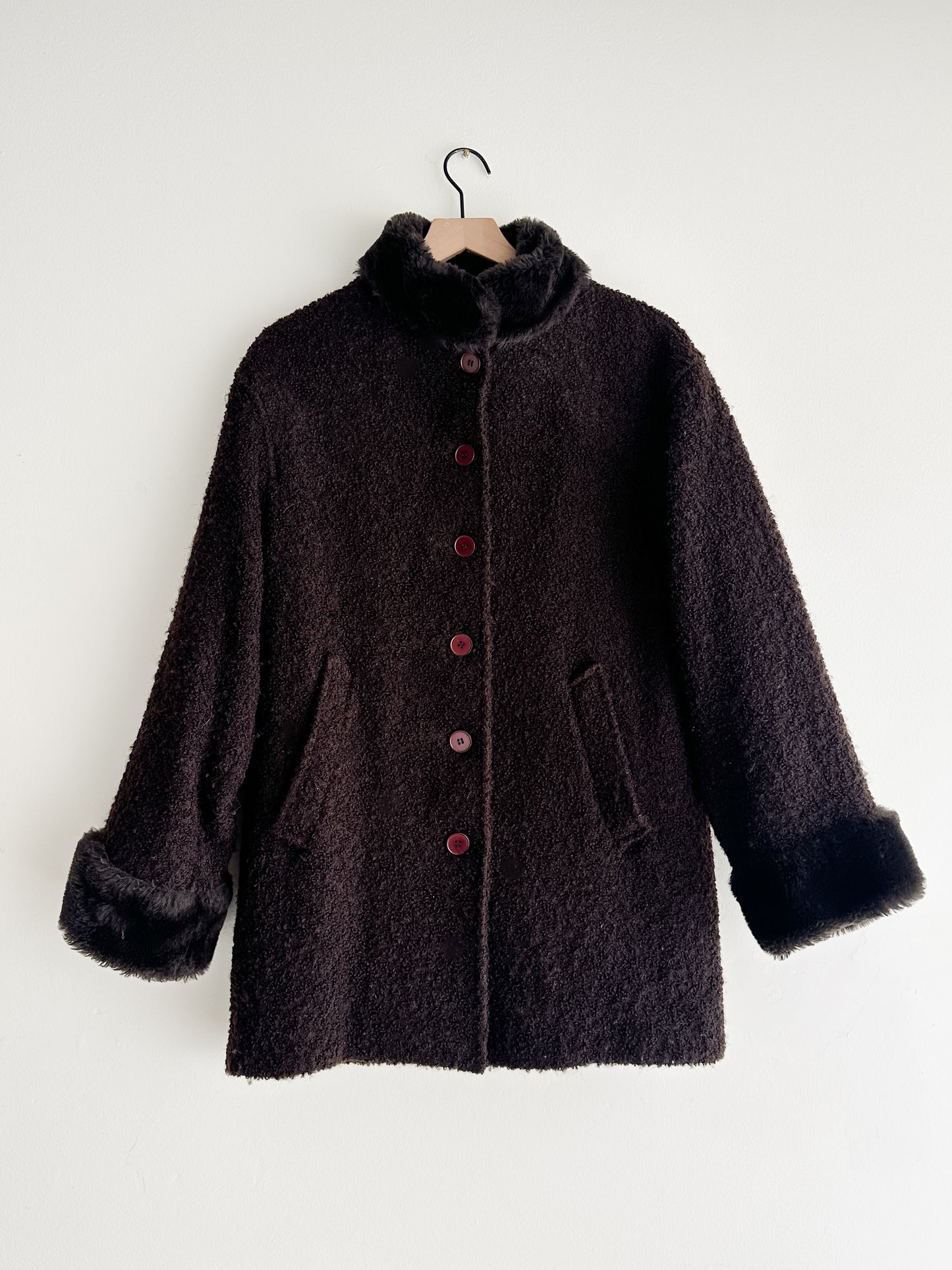 vintage chocolate boucle coat (M)