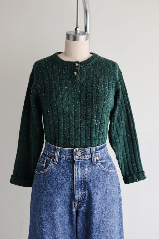 vintage spruce green ribbed sweater (S)