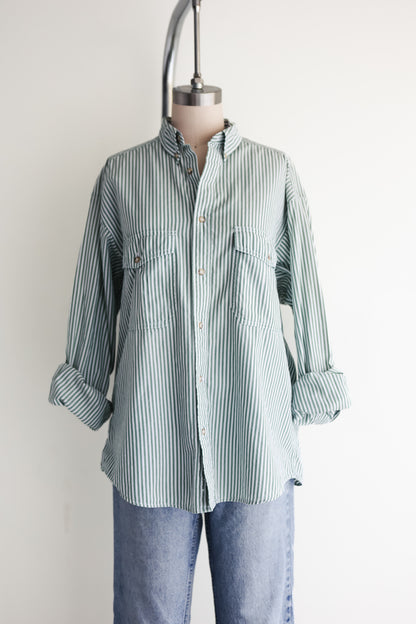 vintage green stripe button down shirt (M/L)