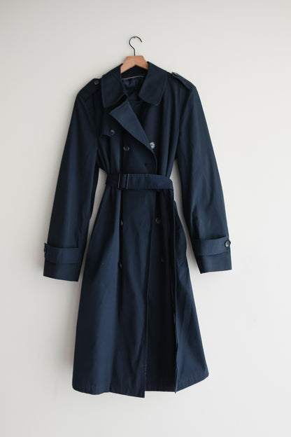 vintage navy belted trench coat (M)