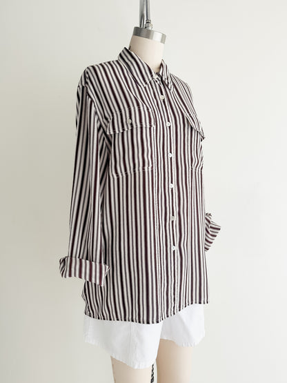 vintage brown stripe silk shirt (M/L)