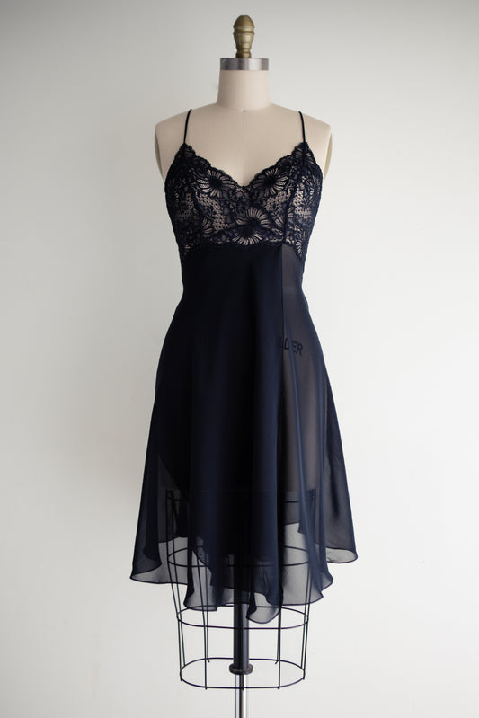 vintage navy sheer slip (M)