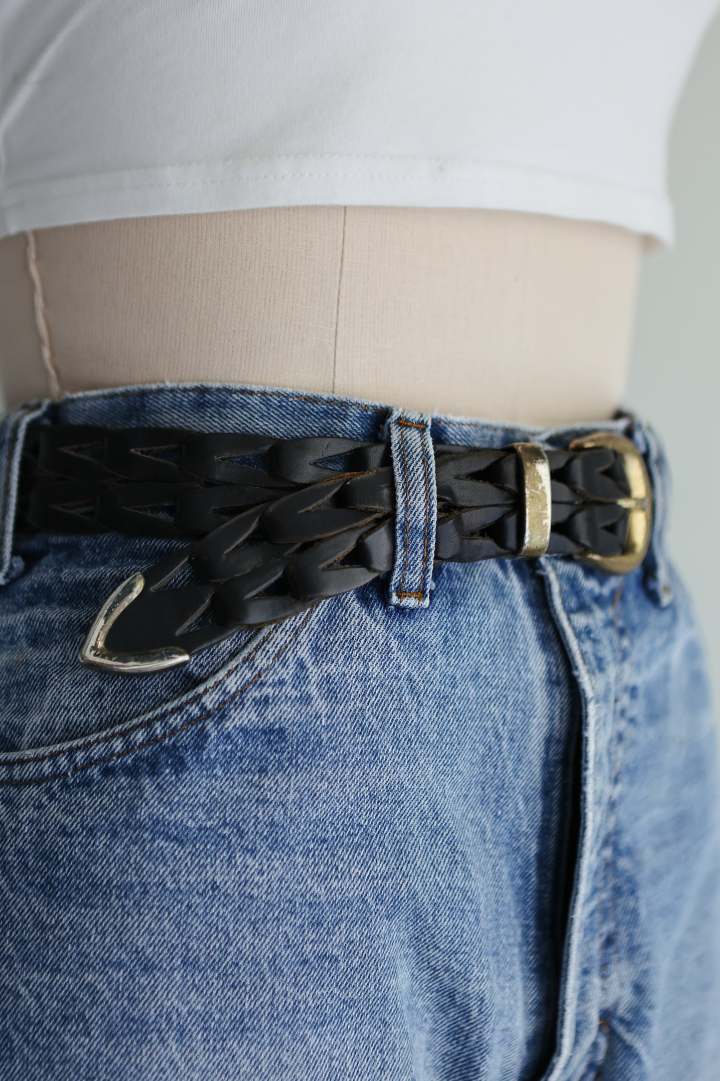 vintage black braided leather belt (S)