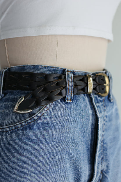vintage black braided leather belt (S)