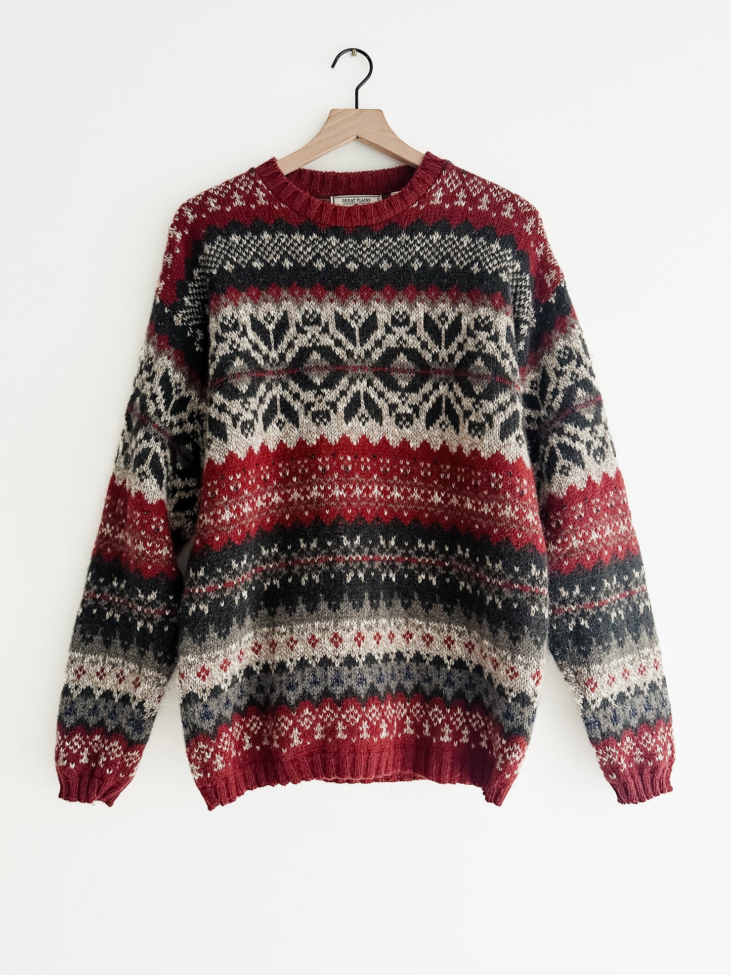 vintage fair isle wool knit sweater (L)