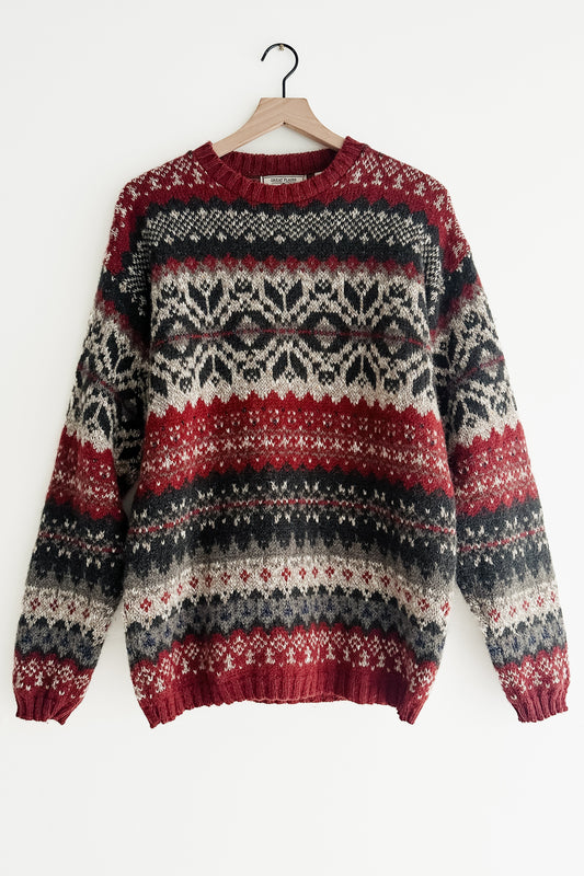 vintage fair isle wool knit sweater (L)