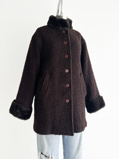 vintage chocolate boucle coat (M)