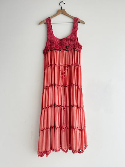 vintage coral crochet cotton dress (M)