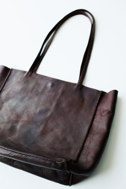 vintage espresso leather tote