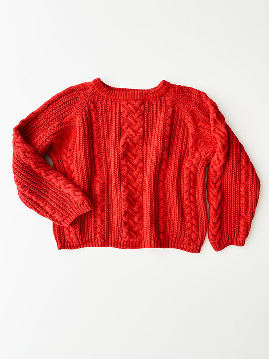 vintage cableknit red cotton sweater (S/M)