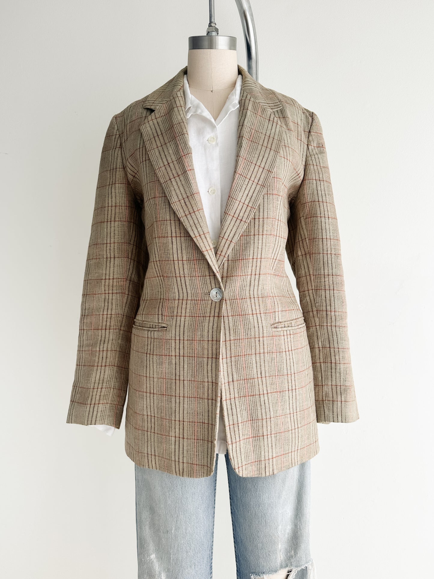 vintage spring plaid linen blazer (M)