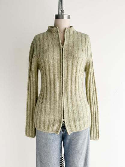 vintage pale green wool cardigan (S/M)