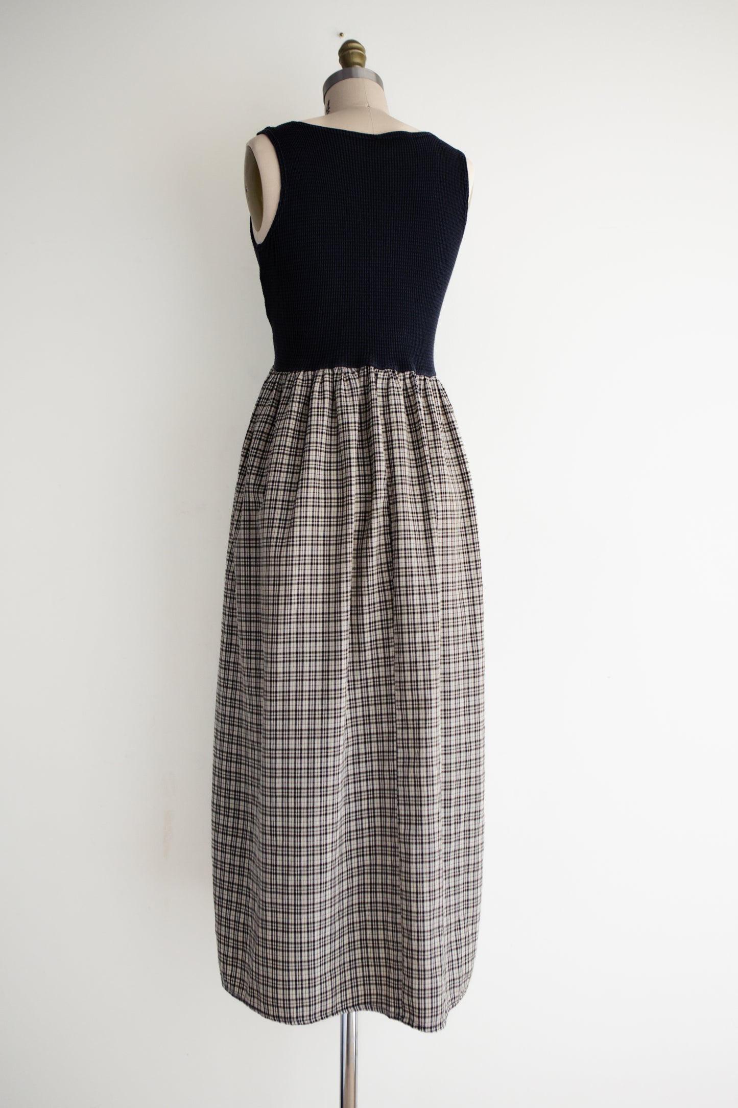 vintage waffle knit plaid dress (S/M)