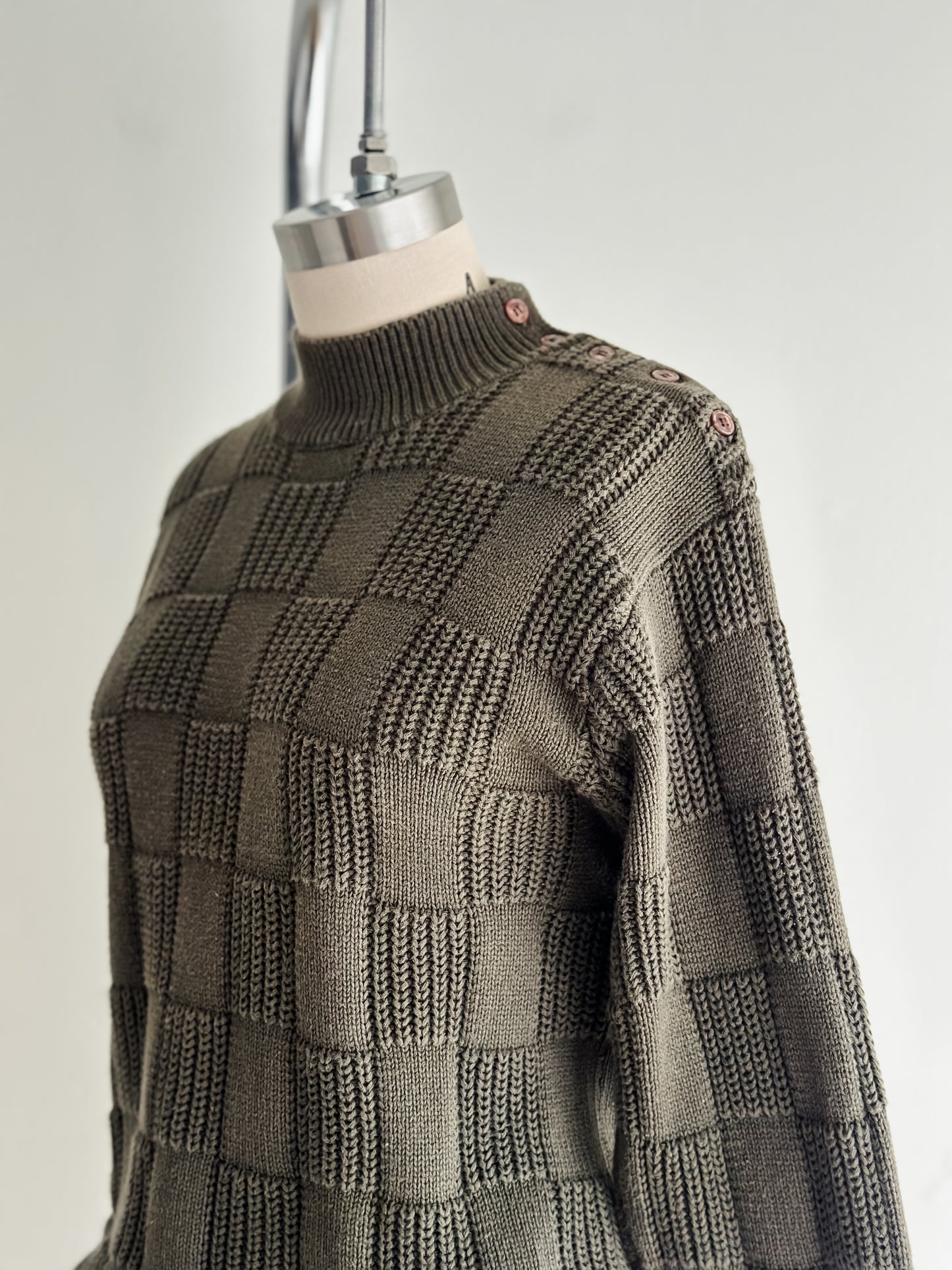 vintage checkerboard knit cotton sweater (S/M)