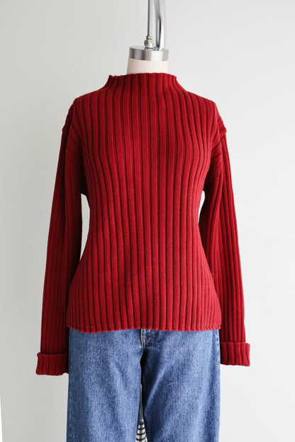 vintage currant red cotton sweater (M)