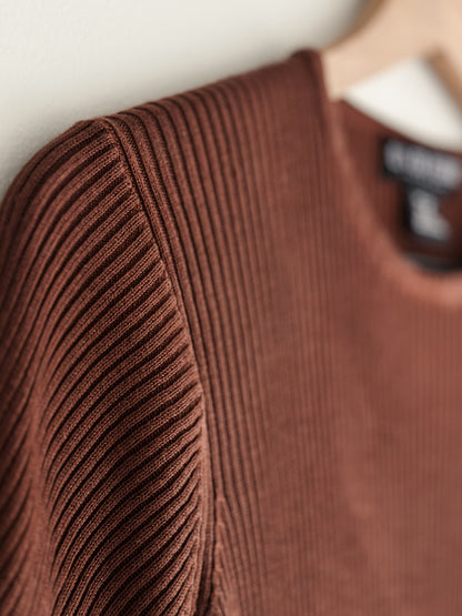 vintage chocolate silk knit ribbed top (S)