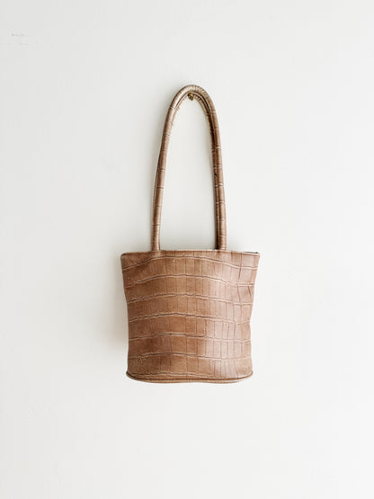 vintage taupe faux leather handbag