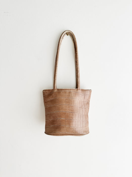 vintage taupe faux leather handbag