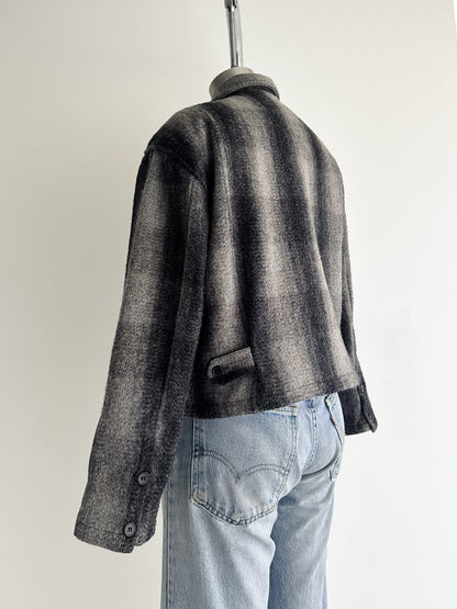 vintage grey plaid wool crop jacket (S/M)