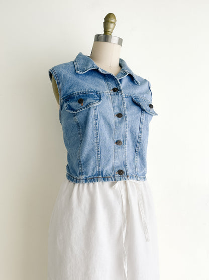 vintage denim crop vest top (M)
