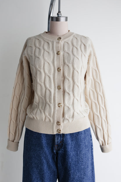vintage cable knit merino-cashmere cardigan (M)