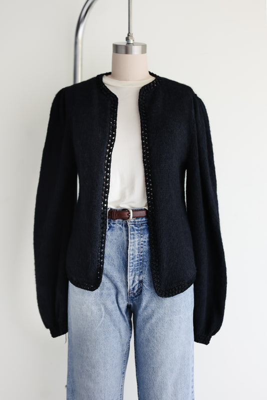 vintage black mohair knit cardigan (M)