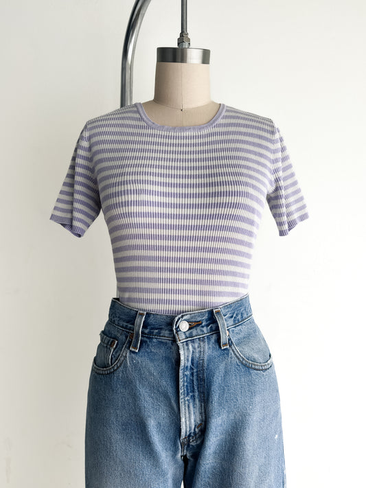 vintage lavender ribbed knit tee (S)