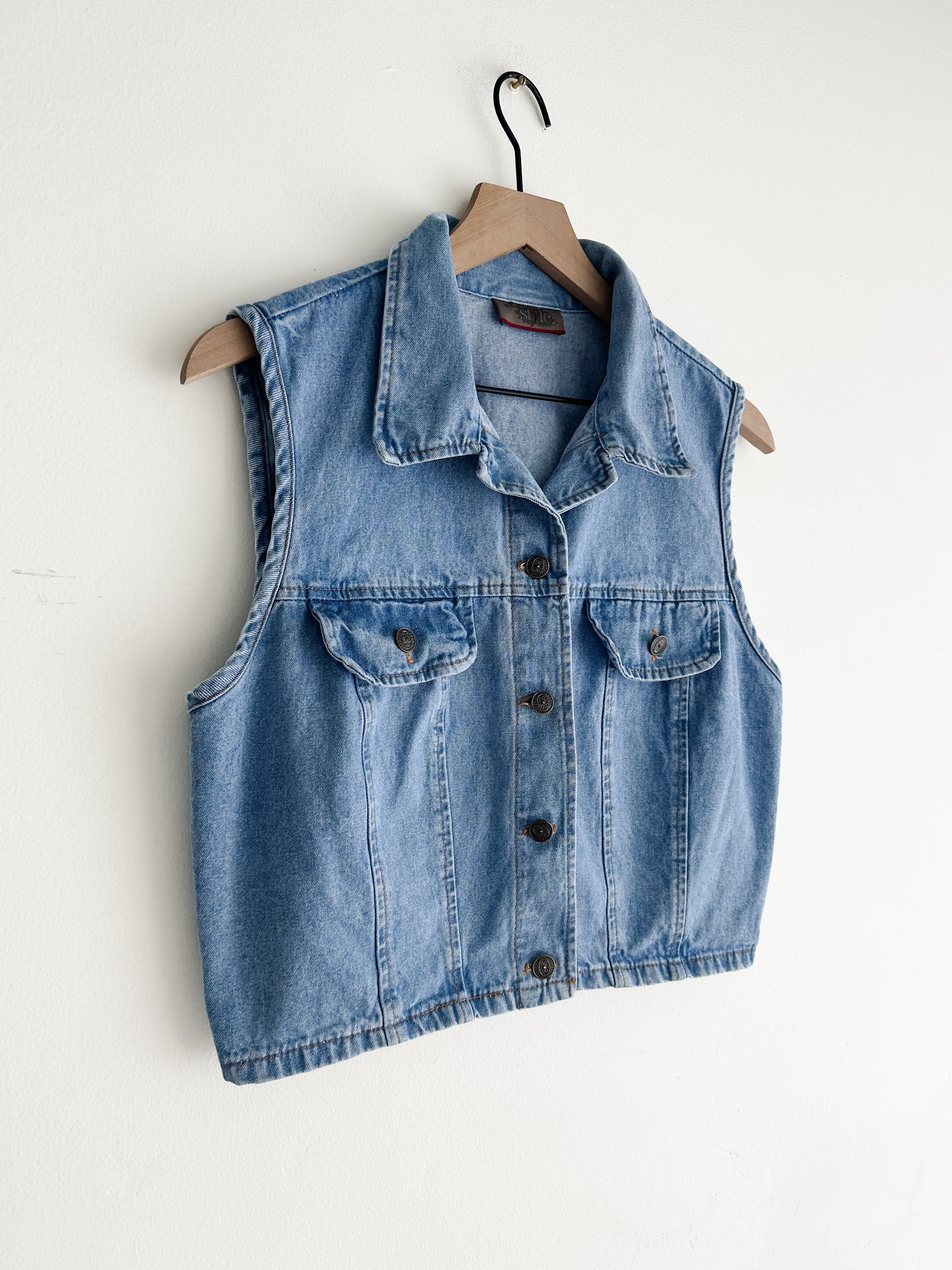 vintage denim crop vest top (M)