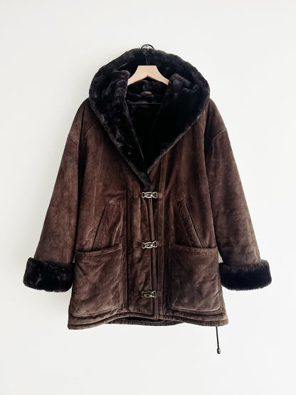 vintage brown suede sherpa coat (M/L)