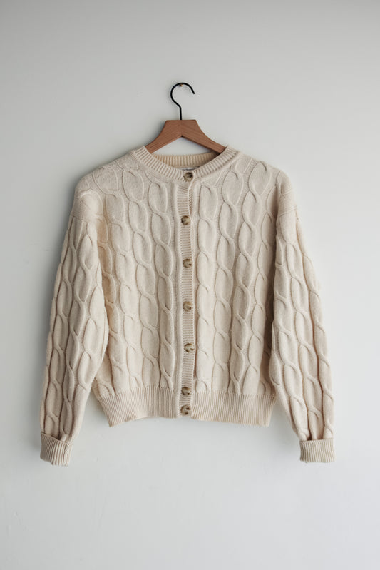 vintage cable knit merino-cashmere cardigan (M)