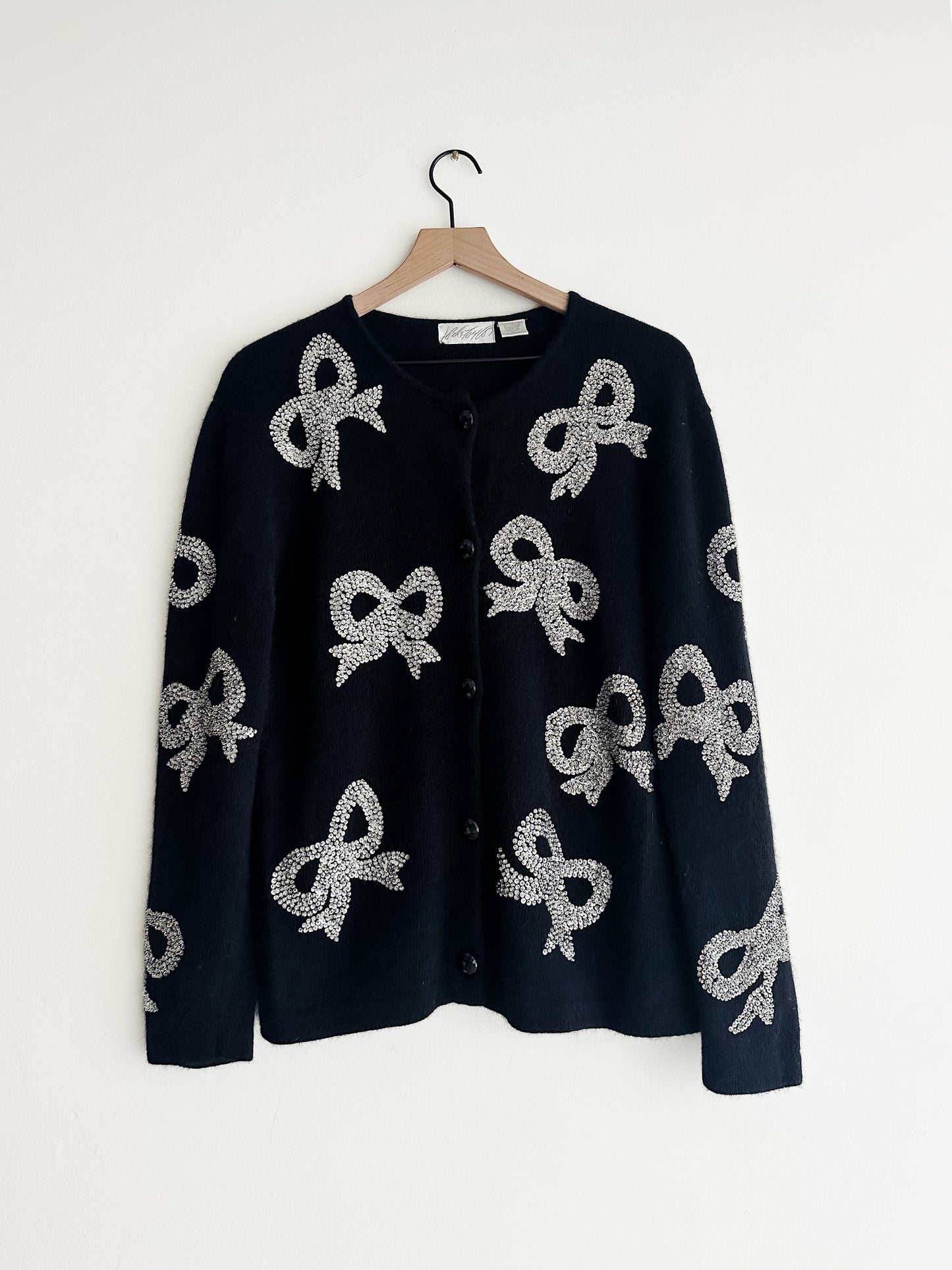 vintage sequined bow lambswool-angora cardigan (M/L)