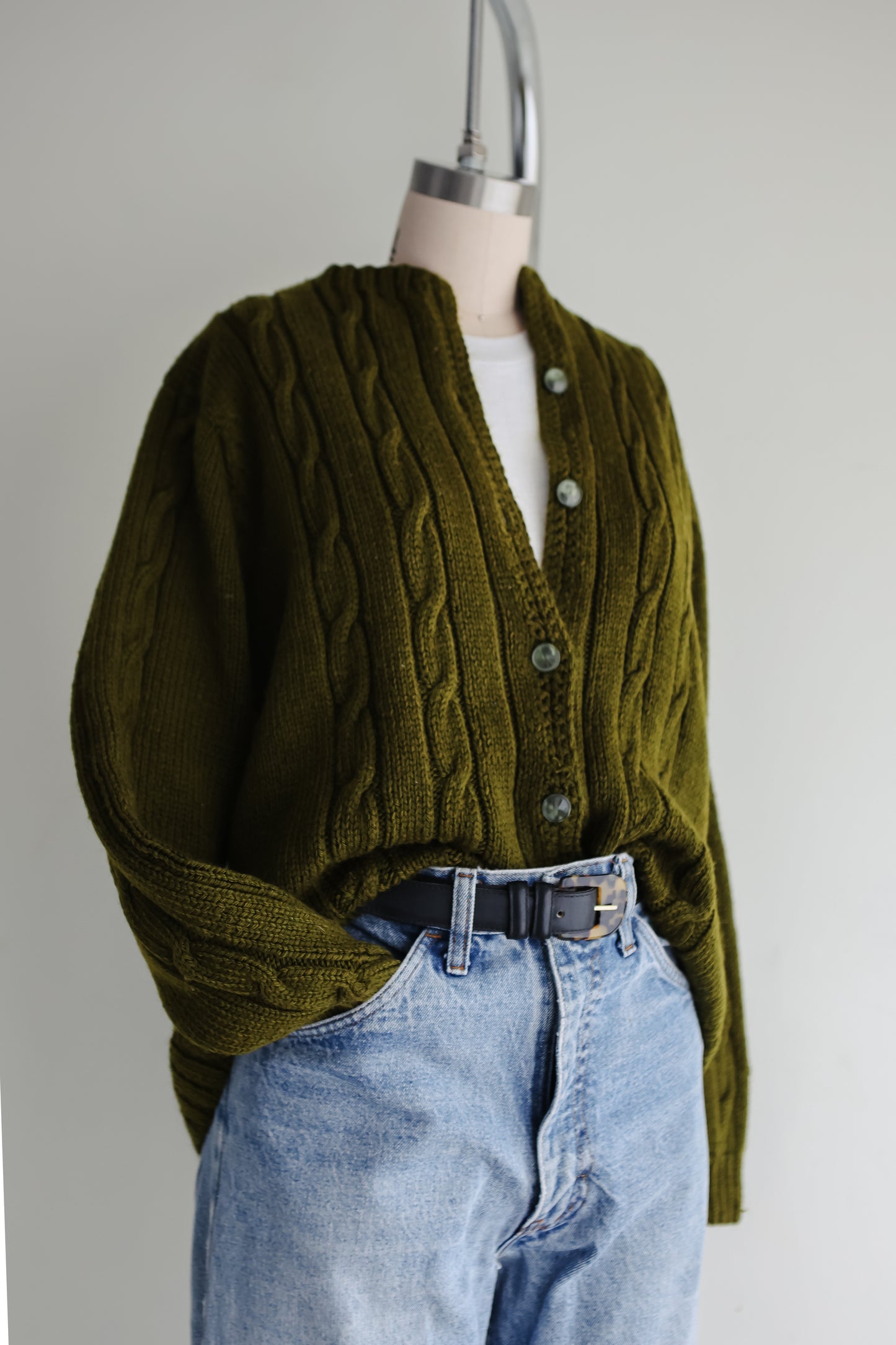 vintage olive wool cardigan (S/M)