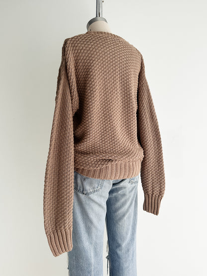 vintage camel cotton fisherman sweater (M)