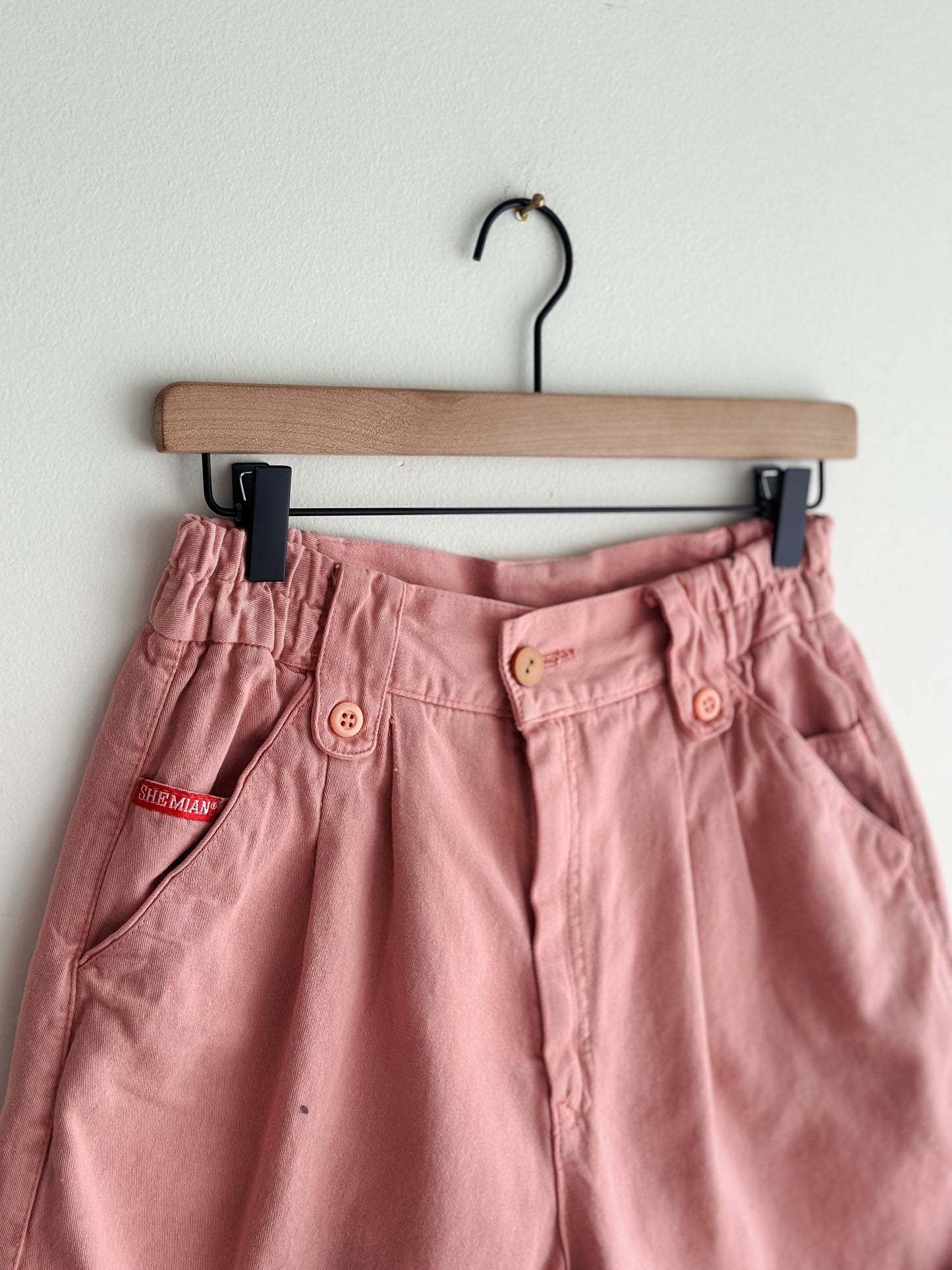 vintage blush cotton pleated shorts (M)