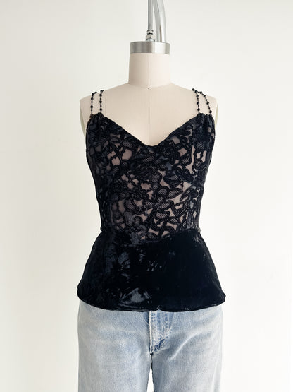 vintage black velvet camisole (S)