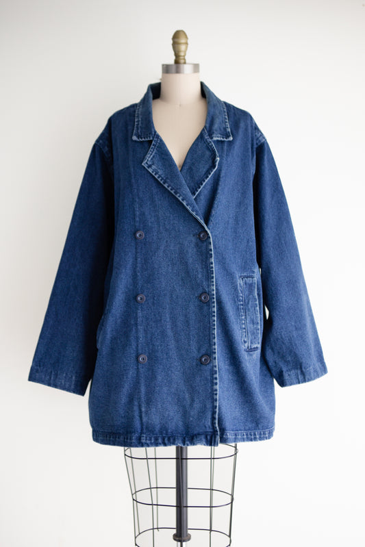 vintage denim trench coat (L)