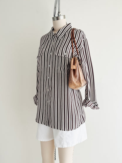 vintage brown stripe silk shirt (M/L)