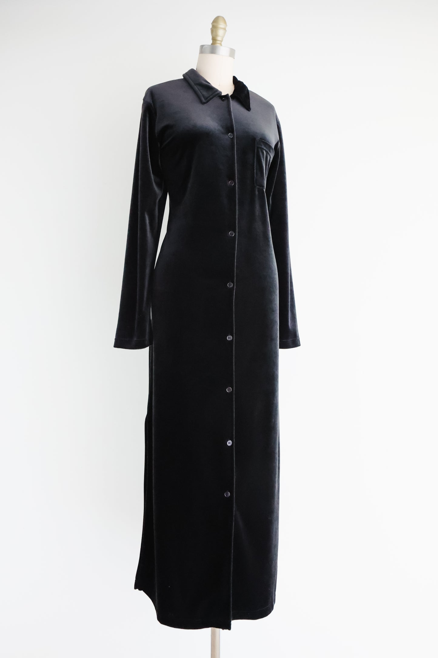 vintage black velvet shirt dress (M)