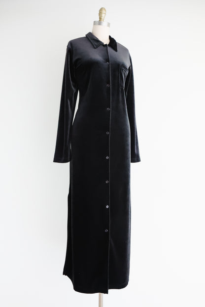 vintage black velvet shirt dress (M)